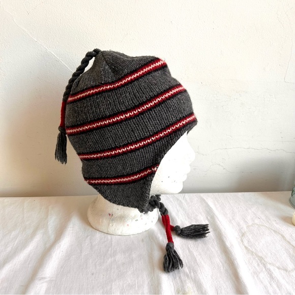 Knit Wool Blend Stripe Tassel Winter Hat - Picture 4 of 10